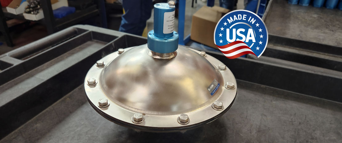 Close-up of pulsation dampener for air operated double diaphragm pump